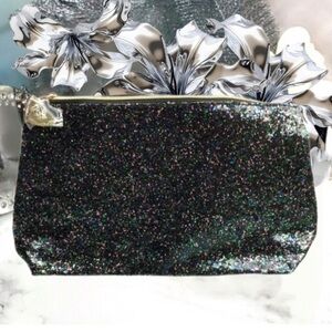 Snazzy Black Glitter Sparkle Makeup Toiletries Cosmetics Ipsy Glam Bag *NEW